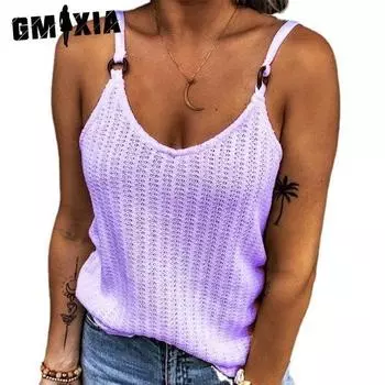 GMXIA Лето-весна Однотонный принт без рукавов Винтажный вязаный жилет с круговой вязкой S белый