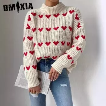 GMXIA Loose Love Jacquard Весна и Осень Пуловер Свитер Трикотаж Женщин S