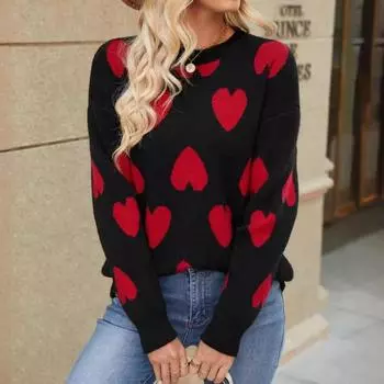 GMXIA Love Sweater Woman Осень Зима Вязаный Жаккардовый Джемпер с Круглым Вырезом Длинный Рукав Женский Свитер S серый