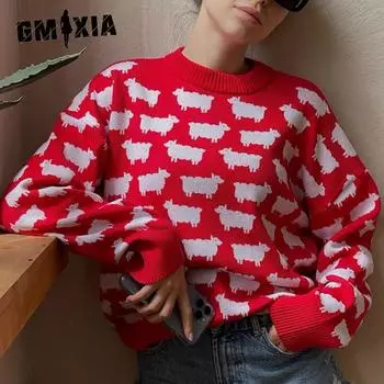 GMXIA Маленький шерстяной свитер с круглым вырезом, осенний женский свободный повседневный маленький шерстяной джемпер средней длины с круглым вырезом S серый