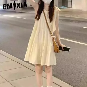 GMXIA Маленькое платье-халтер без рукавов, детское летнее пляжное платье-фея для отдыха на пляже S