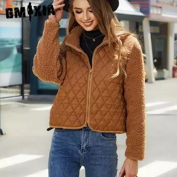 GMXIA мерцающий осенне-зимний женский кардиган на молнии с длинным рукавом плюшевое лоскутное пальто для женщин S чёрный