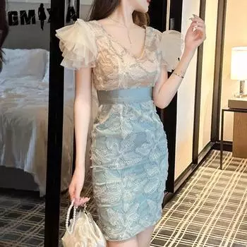 GMXIA Мини-поясная сумка, хип-юбка, летнее женское облегающее платье с пайетками и v-образным вырезом «Богиня» S