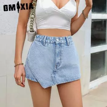 GMXIA Модные универсальные повседневные джинсовые брюки-кюлоты с высокой талией XS синий