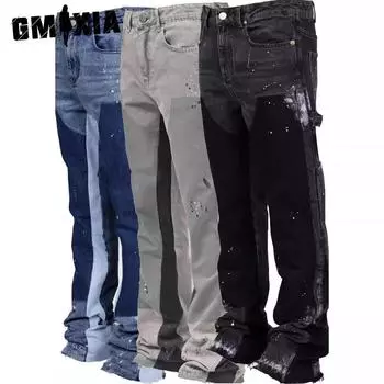 GMXIA Мужские джинсовые комбинезоны Fashion Ins Комбинезоны с эластичными заплатками из денима с ламинированными брюками-клеш S черный серый