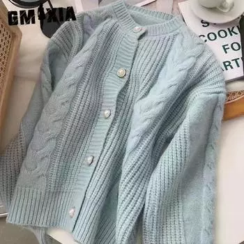 GMXIA Нежный свитер с переплетением, женское пальто, осень и зима, свободный, мягкий, восковой темперамент, вязаный кардиган, женская мода One size