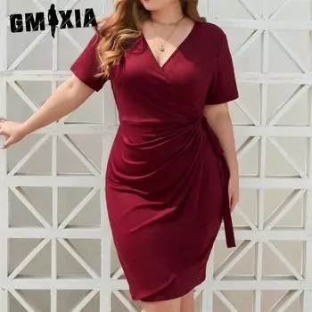 GMXIA Новое женское платье больших размеров, однотонное повседневное праздничное платье на бретельках, платье средней длины с v-образным вырезом для отпуска L синий