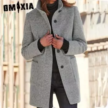 GMXIA Однотонное шерстяное пальто с принтом осень-зима в винтажном стиле на пуговицах с длинным рукавом, куртки и пальто S красный