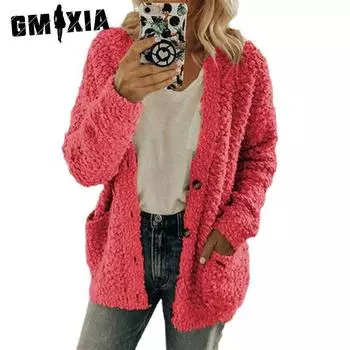 GMXIA однотонный принт с длинным рукавом осень-зима женская мода повседневное пальто из овечьей шерсти большого размера куртки и пальто S белый