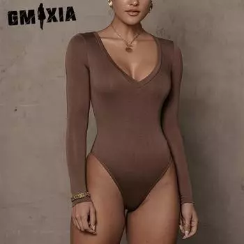 GMXIA Осень и зима с базовой рубашкой Ins сексуальная женская блузка с длинным рукавом и V-образным вырезом боди S чёрный