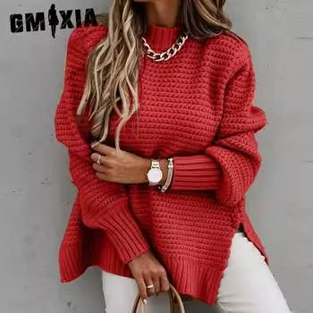 GMXIA Осень и зима Свободный и ленивый свитер с длинными рукавами для женщин Uniform size розовый