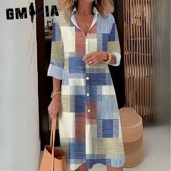 GMXIA осень и зима женская повседневная рубашка темперамент с пуговицами воротником и длинным рукавом свободная рубашка S