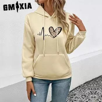 GMXIA Осень-зима Карманный Толстовка Повседневная Толстовка С Принтом Толстовка S абрикосовый