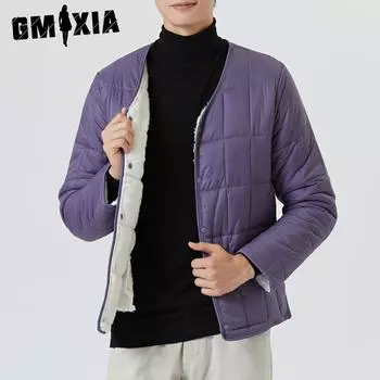 GMXIA Осень-зима Мужская зимняя клетчатая куртка с флисом, интегрированный флис, утолщенный, теплый, для молодежи и среднего возраста, с длинным рукавом, с подкладкой, куртки и пальто M хаки