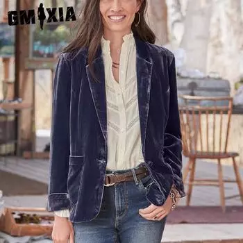 GMXIA Осень-зима Однотонный принт POLO Neck Canary Short Top Женский маленький костюм Длинные рукава Куртки и пальто S чёрный