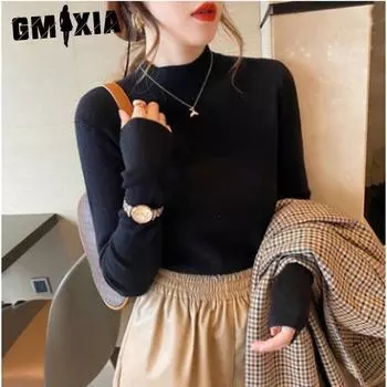 GMXIA Осень-зима полуводолазка мягкая сестринская базовая куртка дизайн Feeling Slim Slochy базовая куртка свитер для женщин One size