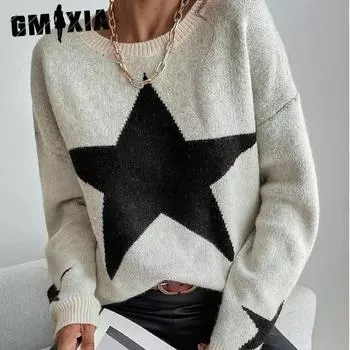 GMXIA Осень Зима свитер женский пуловер круглый вырез нить темперамент личность свитер свитер свитер пальто женщины S абрикосовый