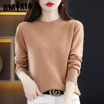 GMXIA Осень-зима свободный иностранный воздушный мягкий вощеный толстый свитер с круглым вырезом и свитером снаружи One size