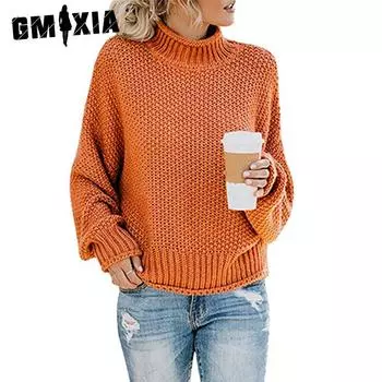 GMXIA Осень Зима Трикотаж Женский Толстый Линия Водолазка Свитер Женщины S серый