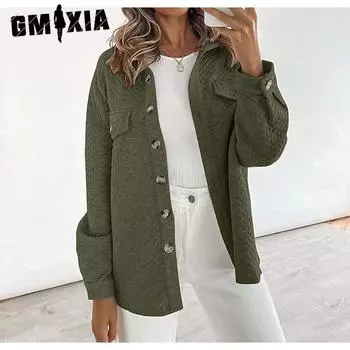 GMXIA Осень-зима женская однотонная куртка с карманом Diamond Pocket Light Casual S белый