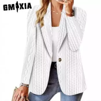 GMXIA Осень-зимняя мода с однотонным пиджаком на одной пуговице для женщин, куртки и пальто S чёрный