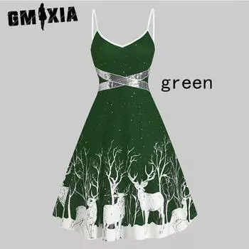 GMXIA Осенне-зимнее женское рождественское сексуальное платье трапециевидной формы на шнуровке с бретелькой из белого оленя S красный