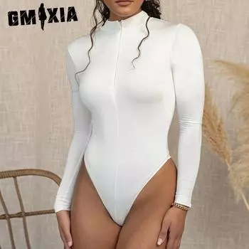 GMXIA Осенне-зимние нижние женские модные боди из флиса с длинным рукавом на молнии S чёрный