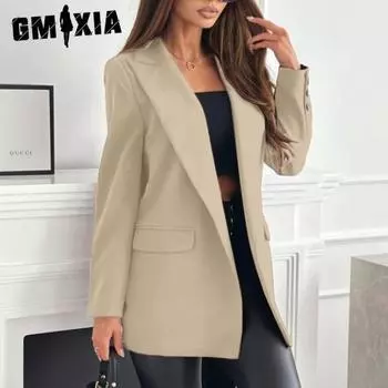GMXIA Осенне-зимний однотонный кардиган с длинным рукавом, костюм, маленькое пальто для женщин, куртки и пальто S белый