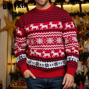 GMXIA Осенне-зимний свитер, парное платье, женский рождественский свитер, женский жаккардовый свитер с круглым вырезом и длинными рукавами из лося S белый