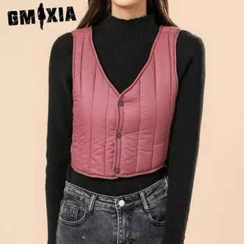 GMXIA Осенне-зимний женский хлопковый жилет с небольшим жилетом из хлопка и флиса, внутренний терможилет, куртки и пальто S