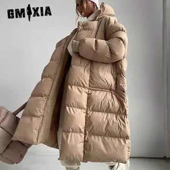 GMXIA Осенне-зимняя женская длинная хлопковая куртка, повседневная теплая ветровка, утолщенная темная пуговица, длинная хлопковая куртка с капюшоном, куртка S хаки