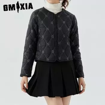 GMXIA Осенне-зимняя женская куртка с хлопковой подкладкой, женская модная вышитая хлопковая кофта, женские короткие куртки и пальто с хлопковой подкладкой для мам M