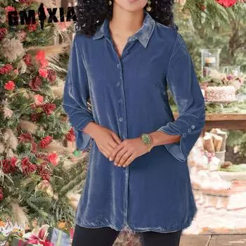 GMXIA Осенне-зимняя женская рубашка поло с разрезом и длинным рукавом, украшенная пуговицами S жёлтый