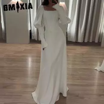 GMXIA Осеннее платье с длинными рукавами и квадратным вырезом средней длины S