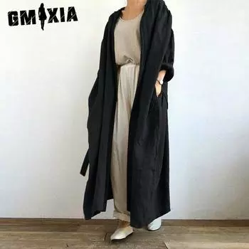 GMXIA Осеннее повседневное платье-рубашка с длинными рукавами, длинный тренчкот S оранжевый