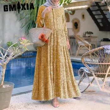 GMXIA Осеннее повседневное женское свободное платье-халат с круглым вырезом S жёлтый