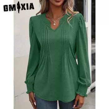 GMXIA Осеннее женское однотонное повседневное длинное платье с V-образным вырезом S