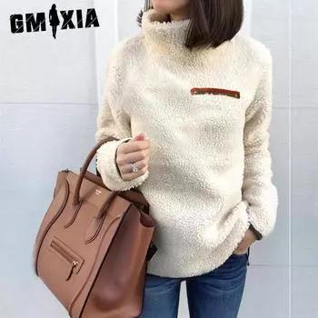 GMXIA Осенний свитер женский стильный водолазка на молнии базовый топ S розовый