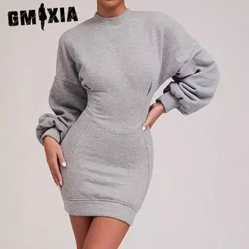 GMXIA Осенняя мода талия похудение сумка бедра толстовка платье женская одежда S белый