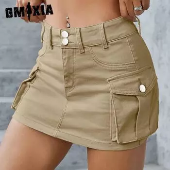 GMXIA Осенняя уличная однотонная юбка с заниженной талией и запахом, облегающая, с полуюбкой, женская S белый