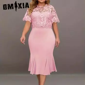 GMXIA Платье больших размеров Вышивка Сращивание Тонкие Тонкие Платья S серый