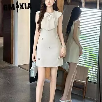 GMXIA платье для дня рождения, летнее женское платье с французским кукольным воротником, уменьшающее возраст талии, платье S абрикосовый