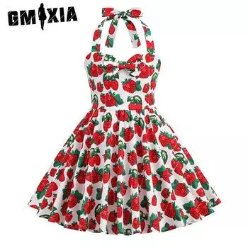 GMXIA Платье-комбинация с лямкой Хепберн с цветочным принтом для девочек Платье-комбинация XS