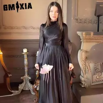 GMXIA Платье-полуводолазка женское с длинным рукавом юбка для перерыва на чай S белый