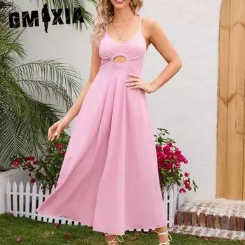 GMXIA Платья с цветочным принтом на шее Летние платья с вырезом Повседневные платья для отдыха и путешествий S красный