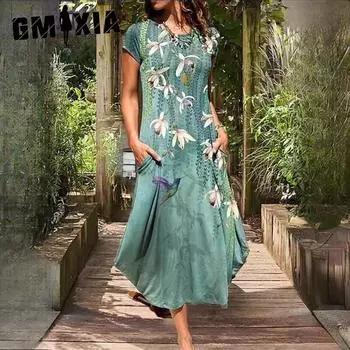 GMXIA Платья весна-лето Цвет Женские О-образные вырезы Повседневные платья с коротким рукавом S жёлтый