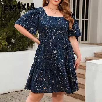 GMXIA Плюс Размер Женские Горячие Золотые Печатные Повседневные Свободные Платья Коктейльные Вечерние Элегантные Платья XL чёрный