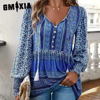 GMXIA Позиционирование принтованная рубашка женская осень-зима повседневная женская с длинным рукавом топ S розы красного