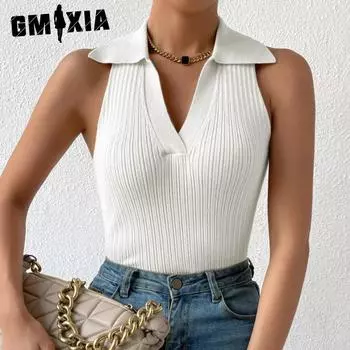 GMXIA Премиальный тонкий черный с верхом из ледяного шелка женский трикотажный жилет без рукавов S