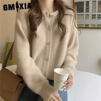 GMXIA Ретро свитер Весна Мягкий Вощеный Вощеный Трикотажный Кардиган Женский Свободный Короткий Пальто для Женщин One size красный